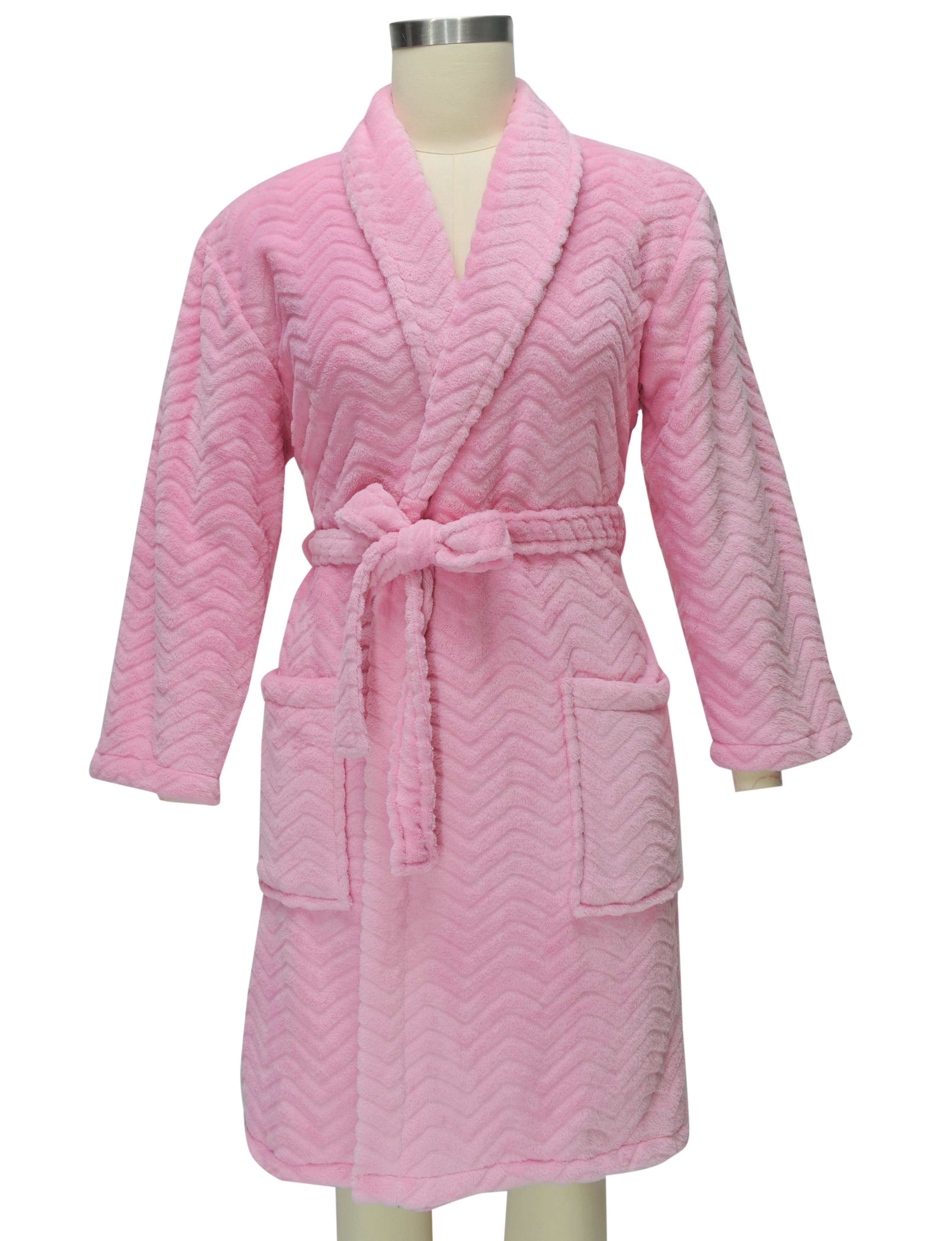 Embossed flannel fleece bathrobe