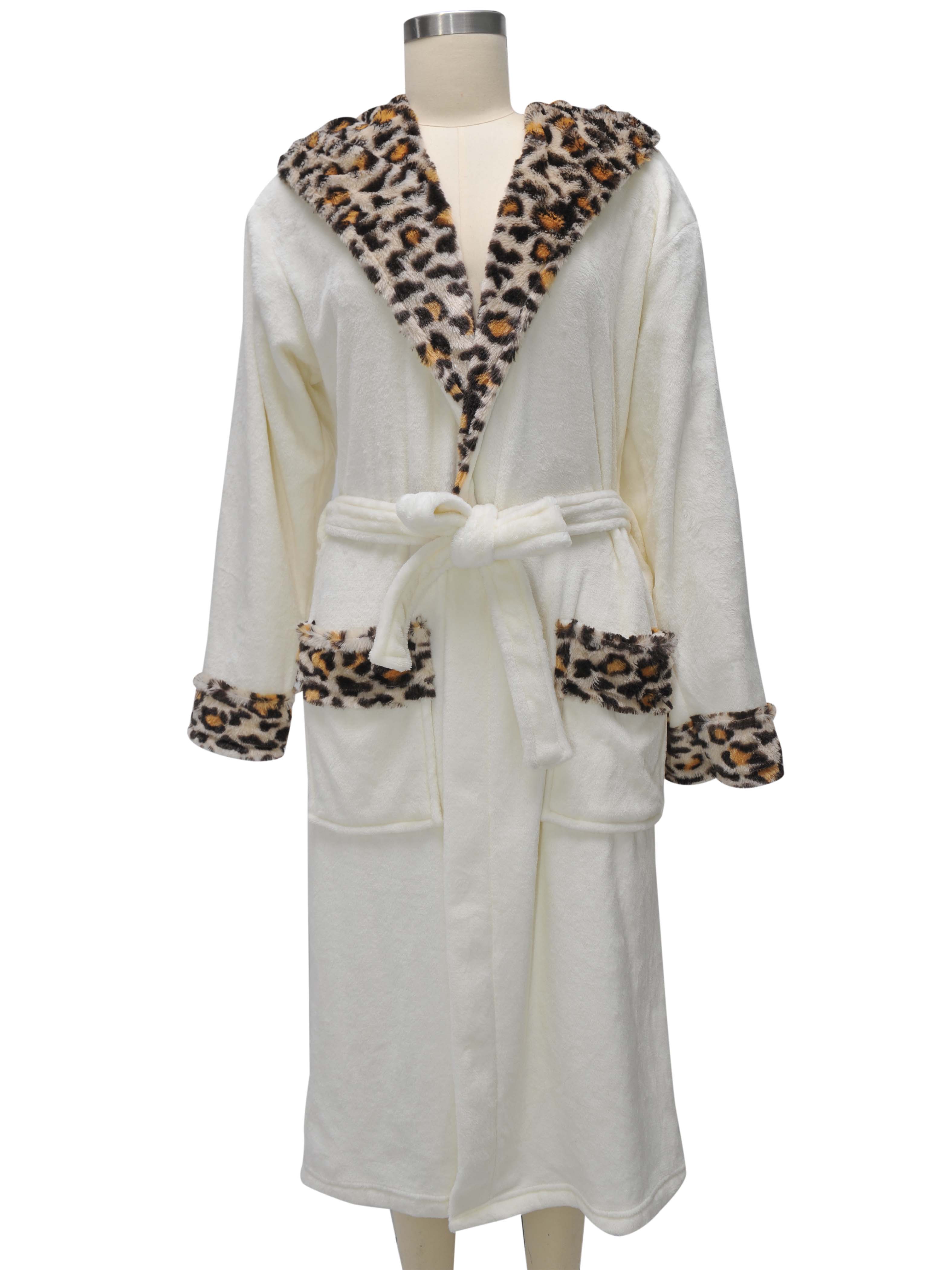 Coral Fleece Bathrobe with Fake Fur Collar