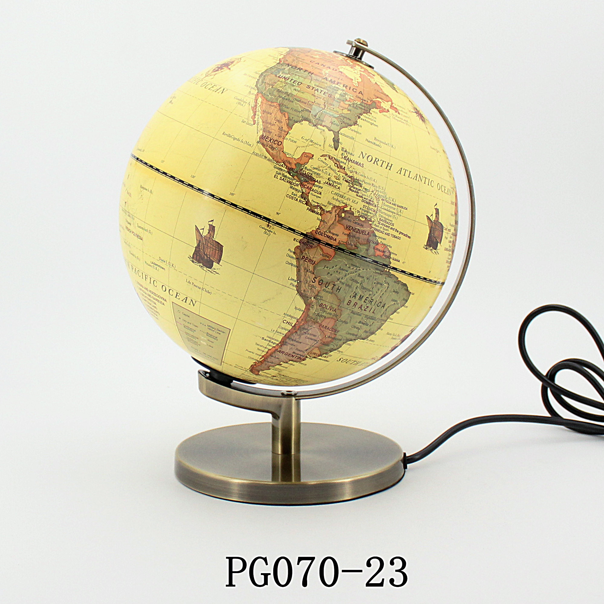 Yellow Background Color Picture with Metal Base Pvc Globe