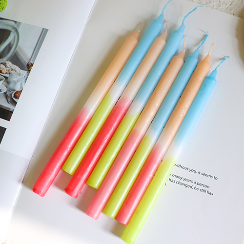 2022 New Wholesale Handmade Stick Multi Color Dip Dye Candle Neon Taper Candles