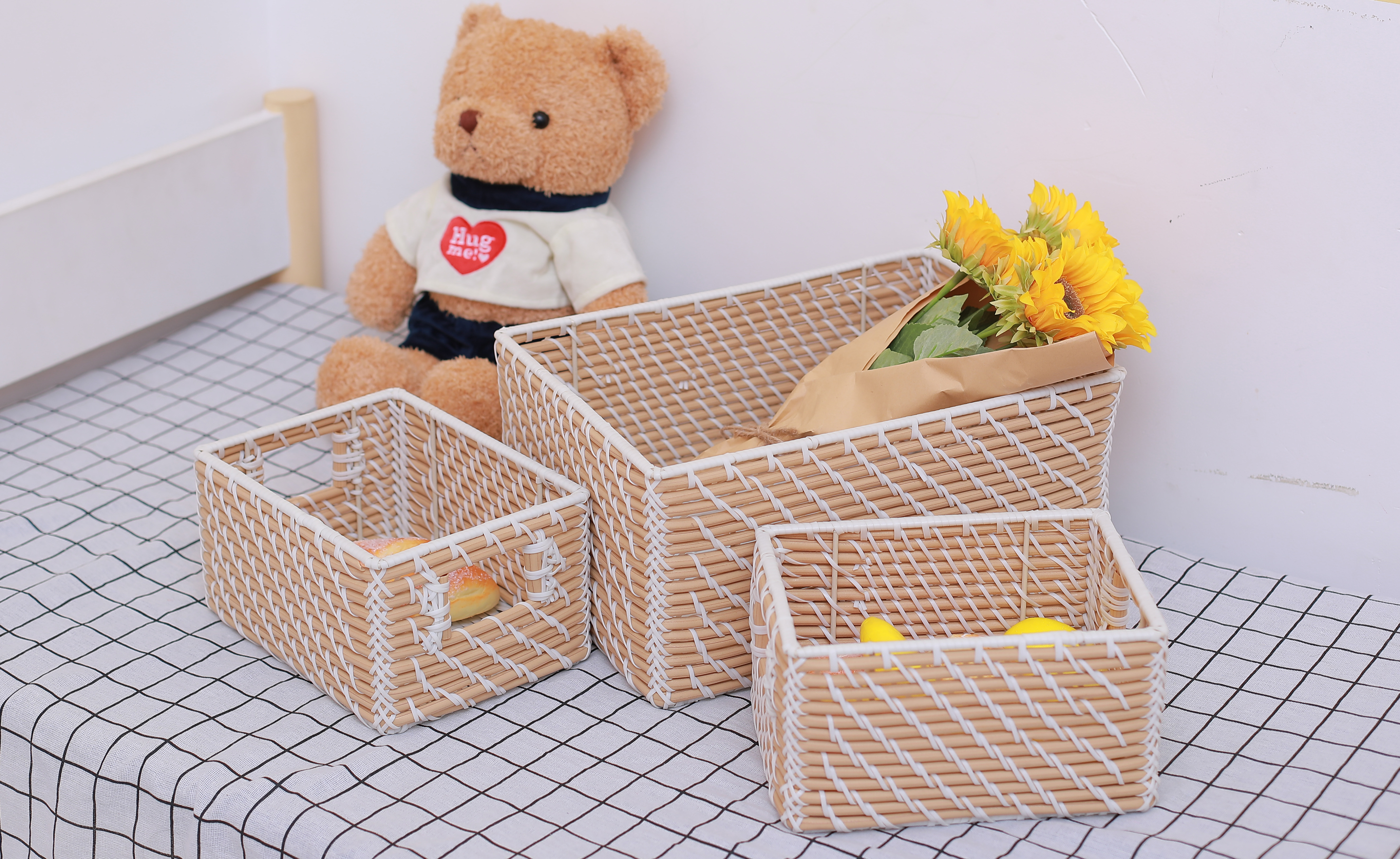 PE rattan woven storage baskest set of 3