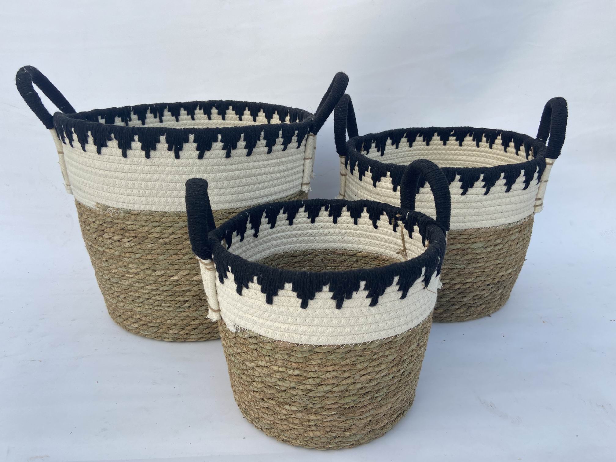 Set of 3 natural material storage baskets
