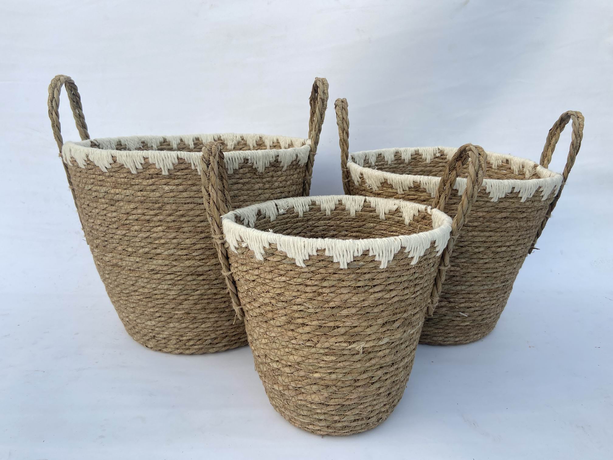 Set of 3 natural material storage baskets
