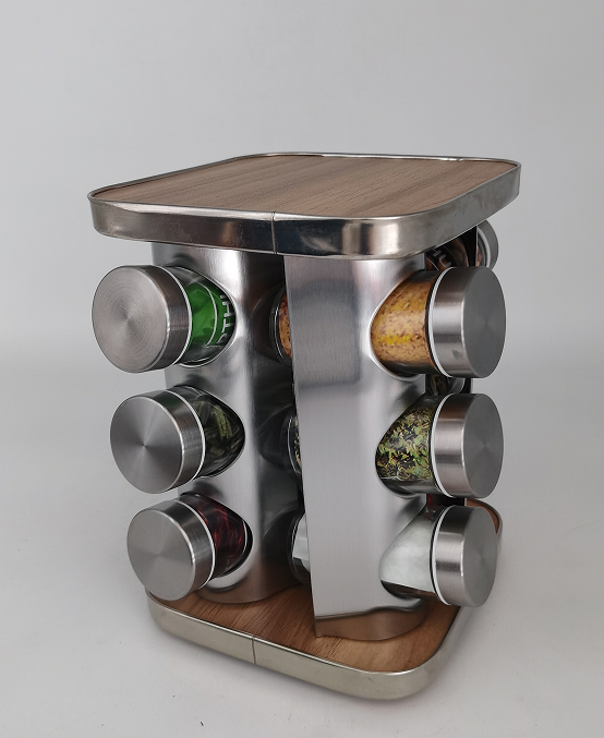 12pcs Glass Spice Jars Set with Rotating Bamboo Set