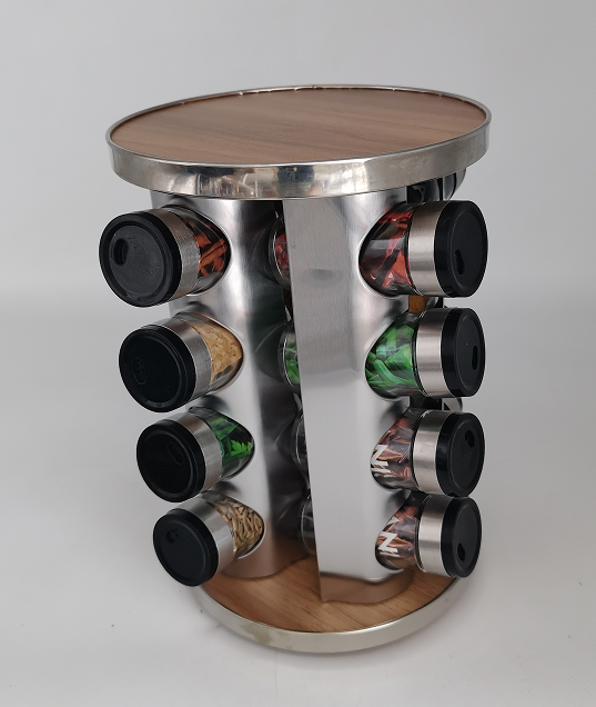 Round 16pcs Glass Spice Jars Set with Bamboo Stand
