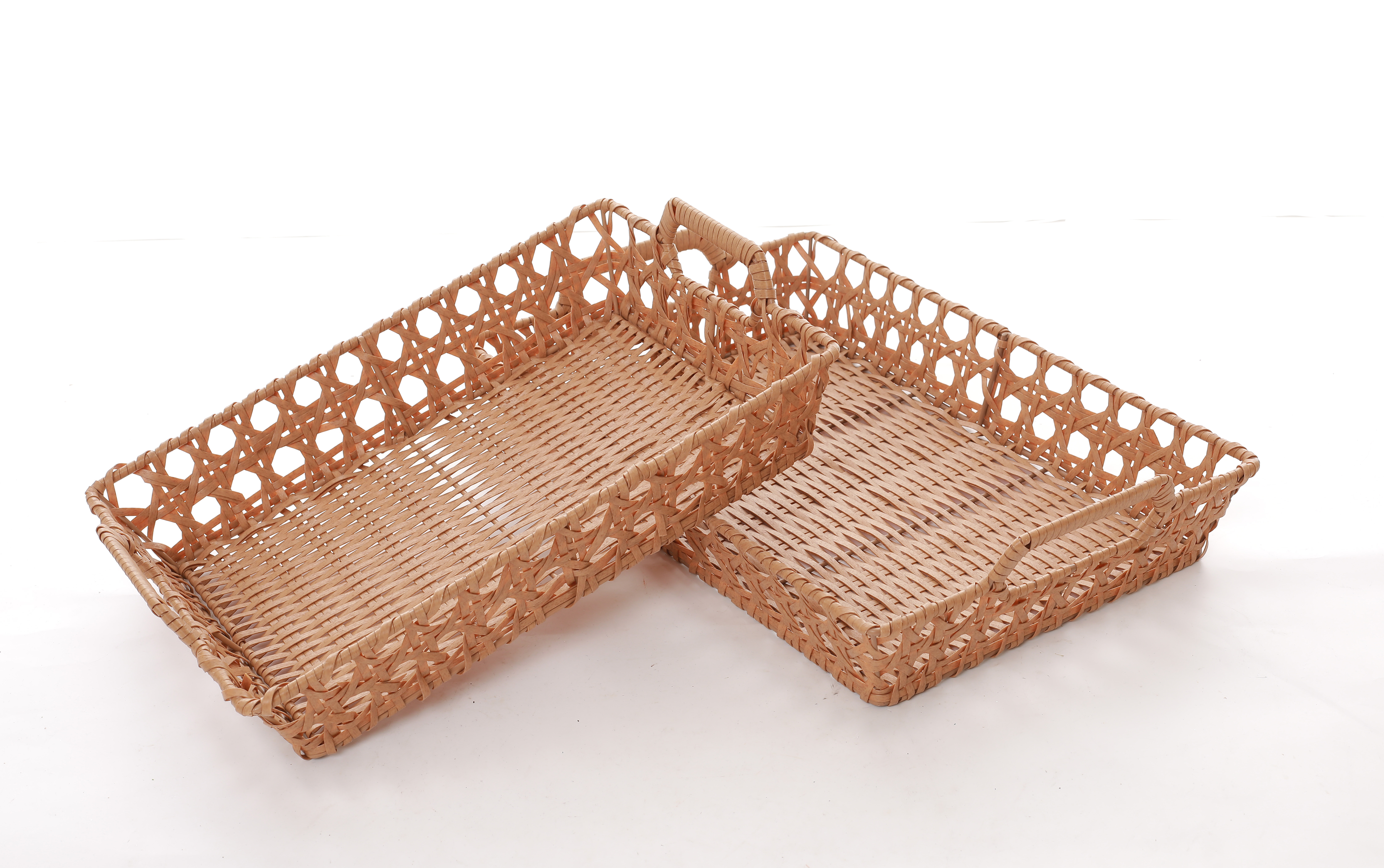 Plastic rattan serving tray for fruit bread storage basket with handle