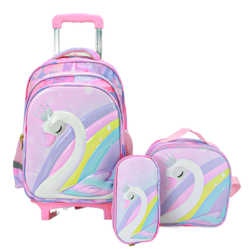 *-01A Trolley Sets with Detachable Children Kids Backpack Wheeled Cute Unicorn Trolley School Bags