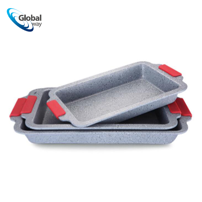 3pcs bake tray with silicone handle, marble coating non-stick bake tray, baking pan