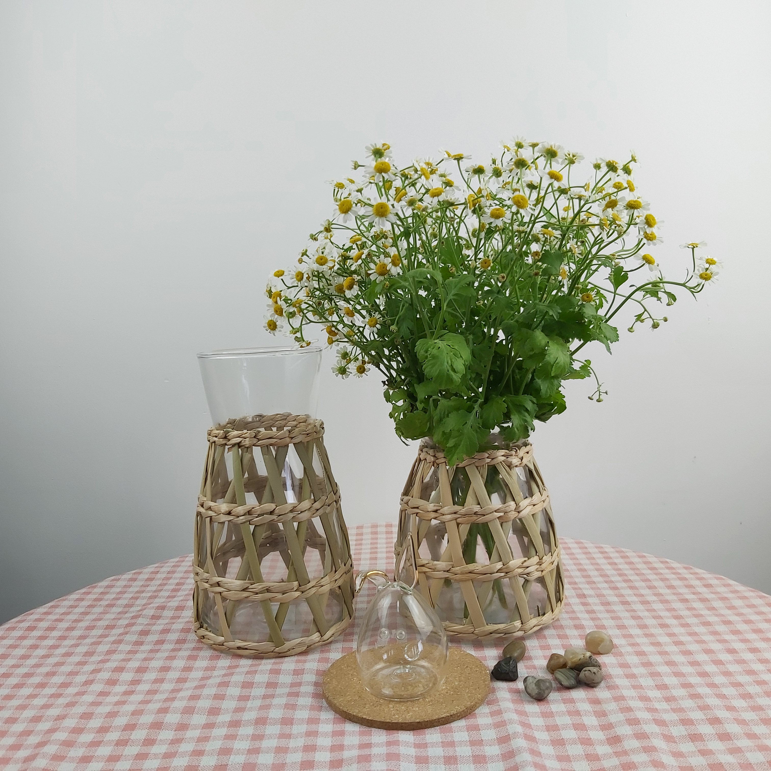 Glass vases with braid