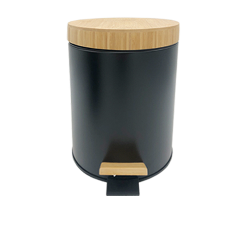 Nordic style bedroom kitchen household 3 liter 5 liter round thick bamboo lid trash bin with pedal