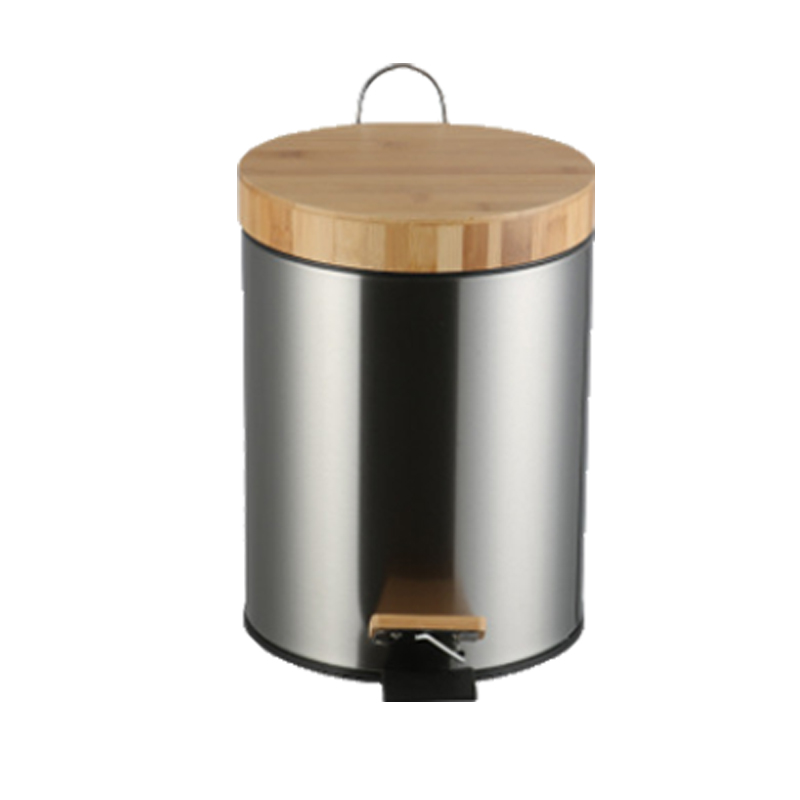 Bamboo lid and foot pedal nordic designs round trash can with eco pp liner