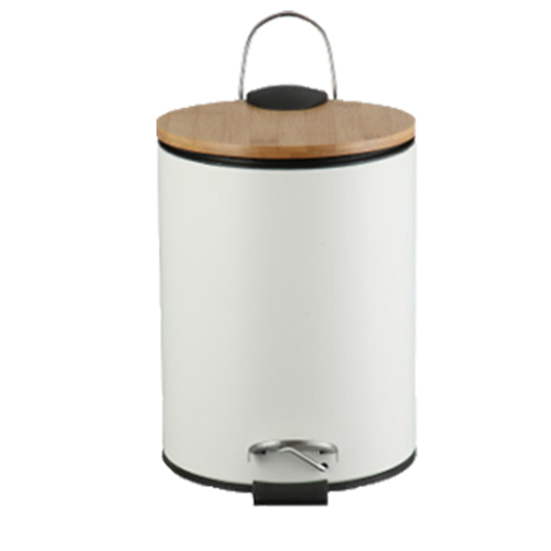 3L 5L 7L different capacity white color portable bamboo trash bin with foot pedal