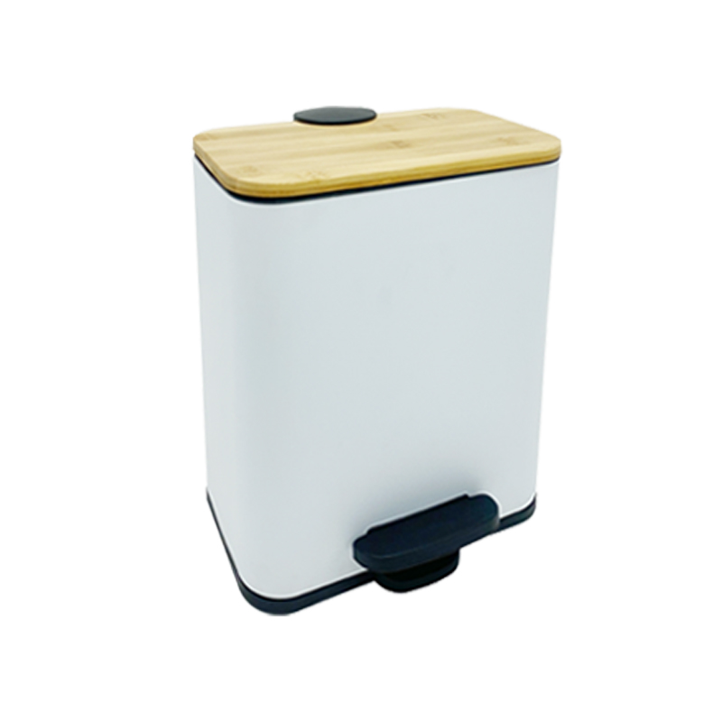 White color nordic styles rectangular bathroom living room bamboo lid trash can with foot pdal