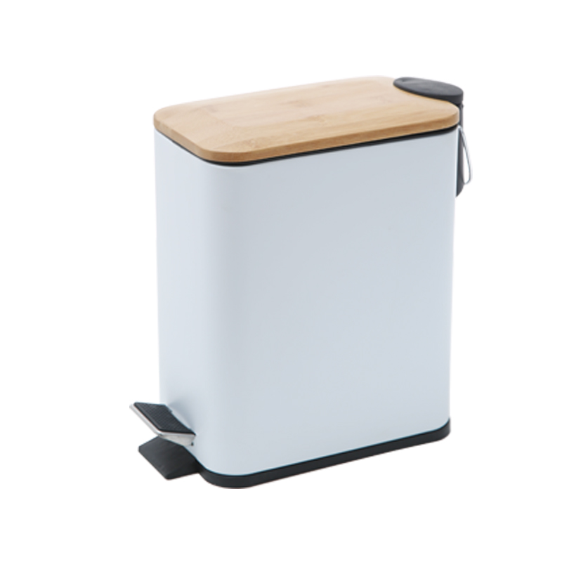 White color rectangular narrow design save space kitchen bathroom living room bamboo pedal bin