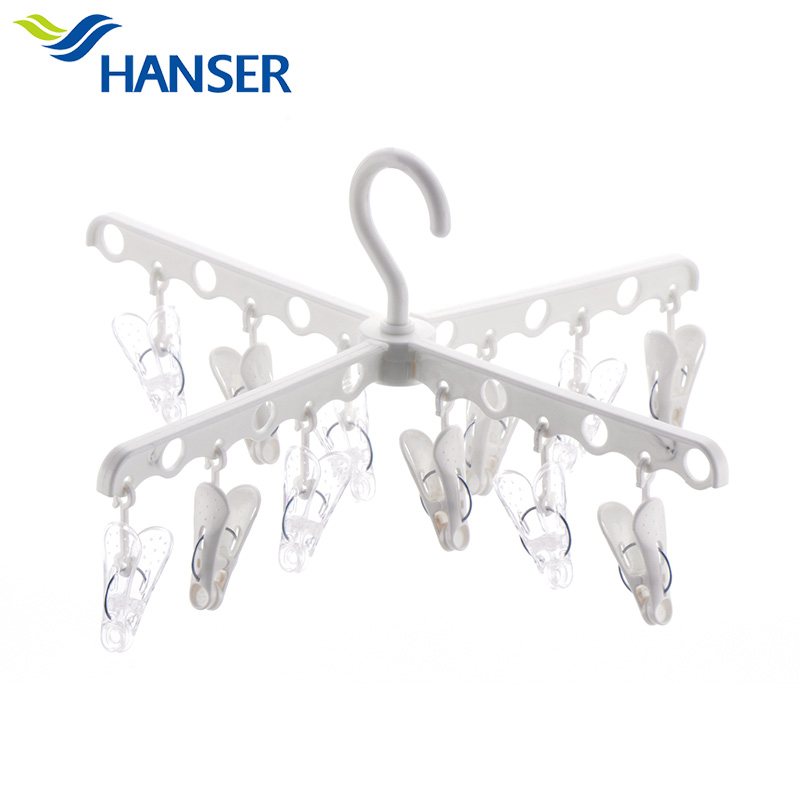Multi-function 12 clip 360 degree rotating hook windproof and non-slip underwear socks drying hanger