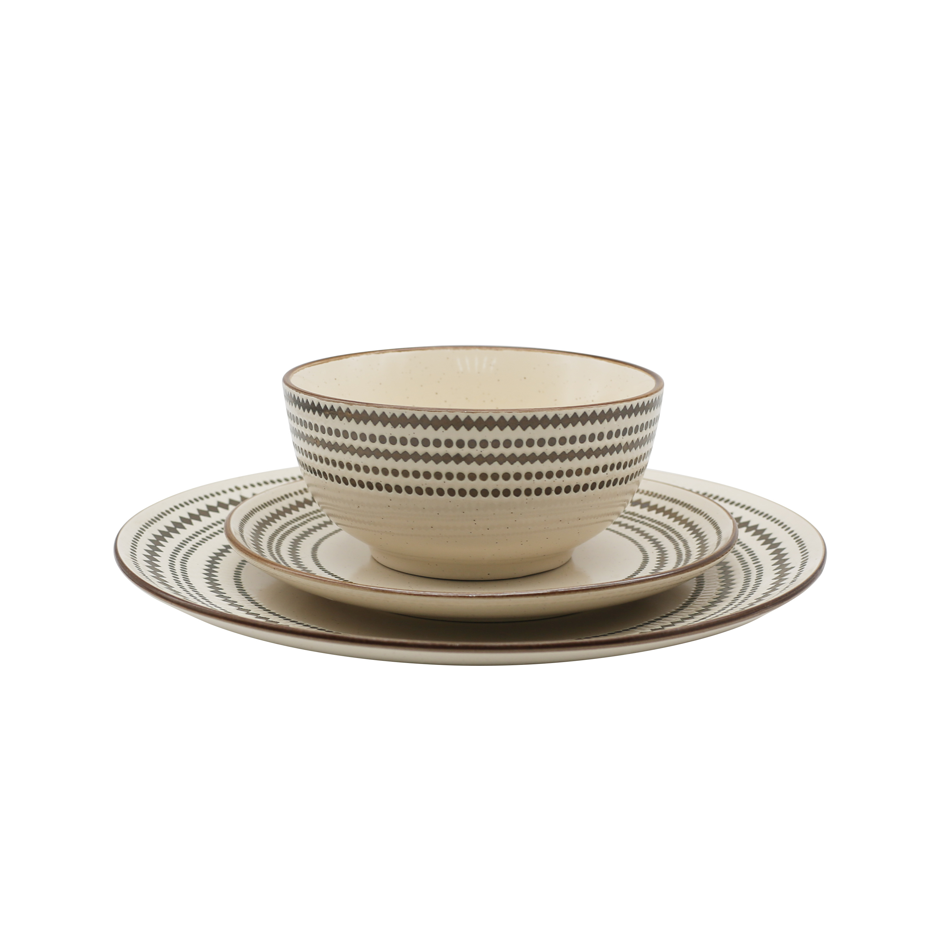 18pc stoneware solid color with resist patter dinner st
