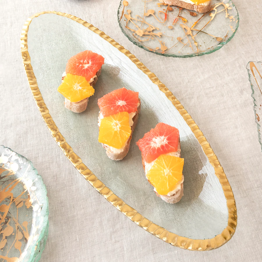 Handmade glass plate wth gold rim irrigular rim