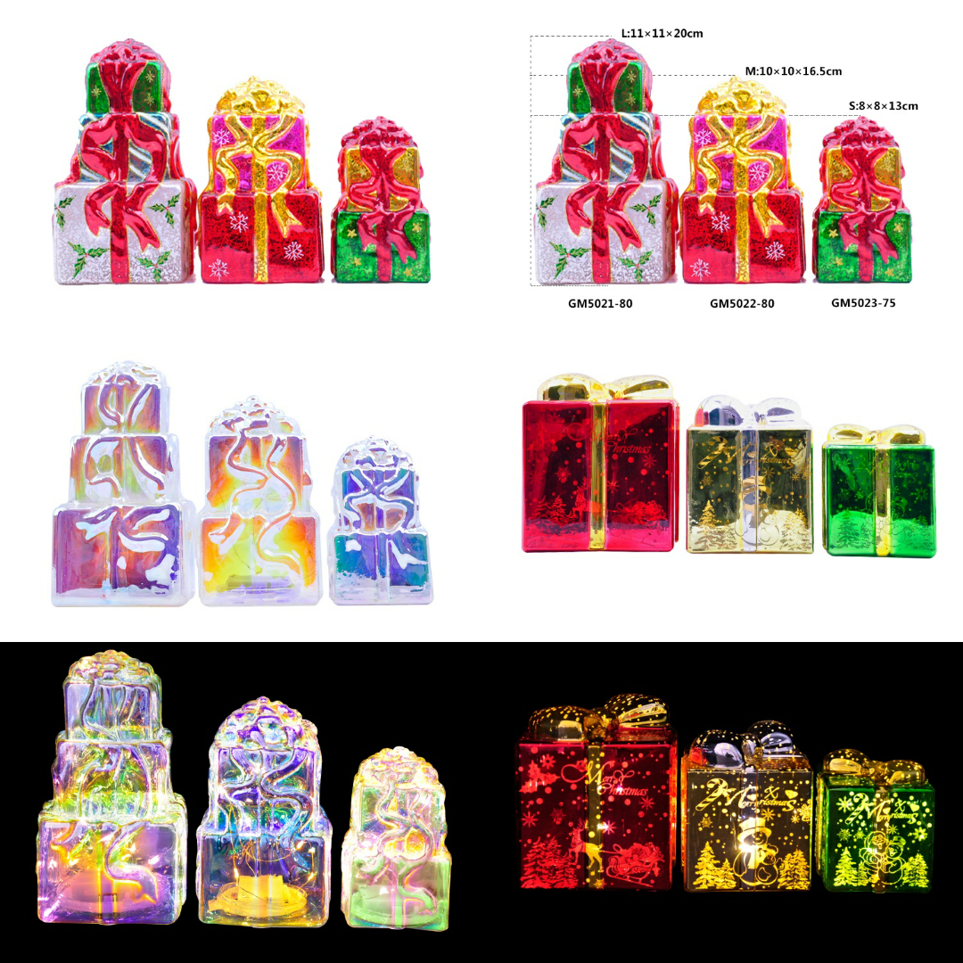 LED Glass Gift Box Ornament | Holiday Table Gift Decor