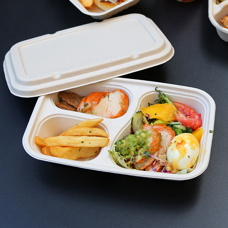 Disposable degradable sugarcane pulp bagasse tableware lunch box box 1000ml