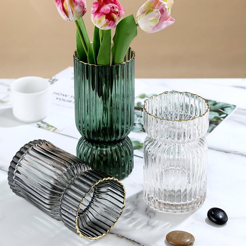 Smoke gray vertical grain transparent vase wholesale simple European floor flower vase glass vase