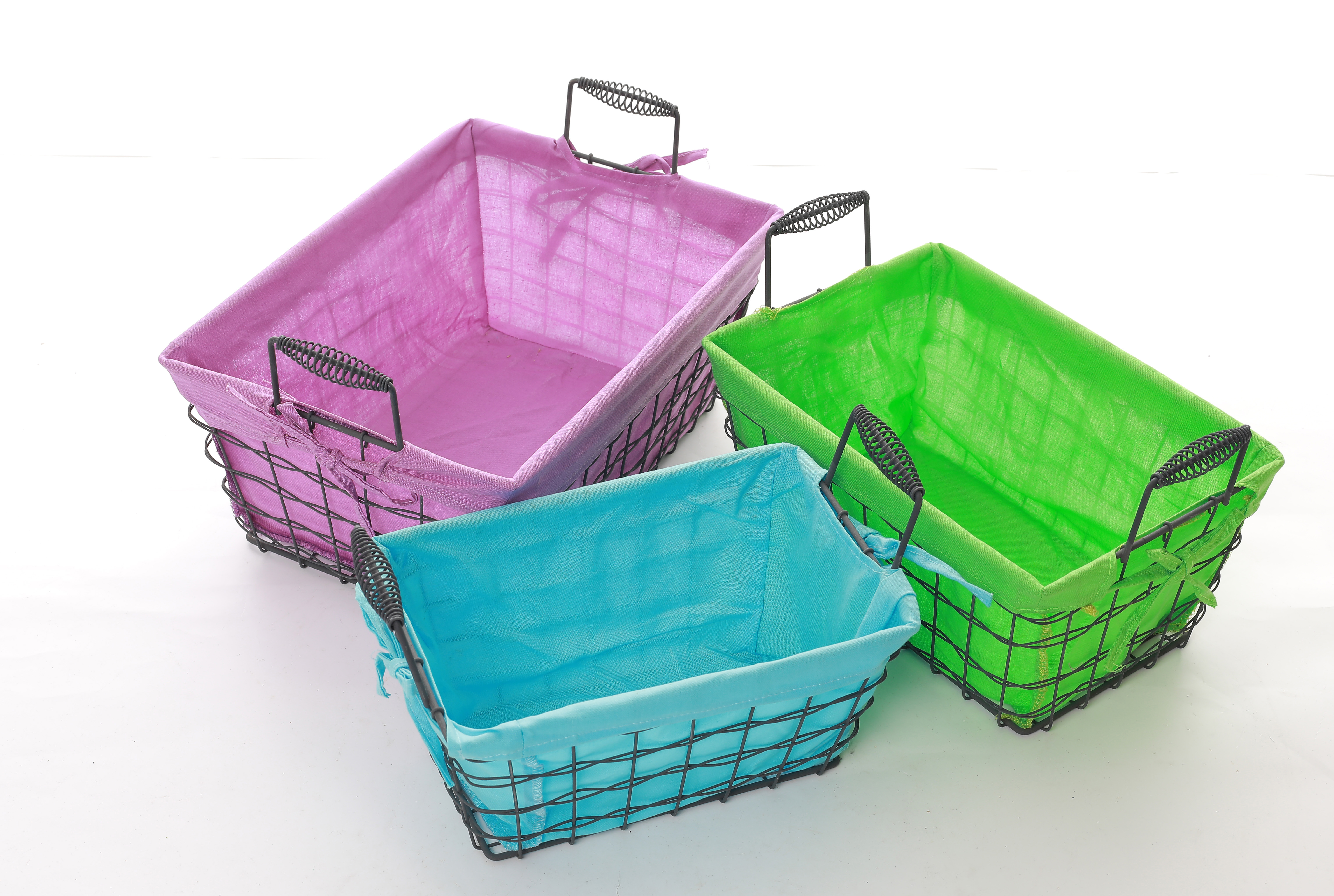 metal storage basket with cloth set of 3