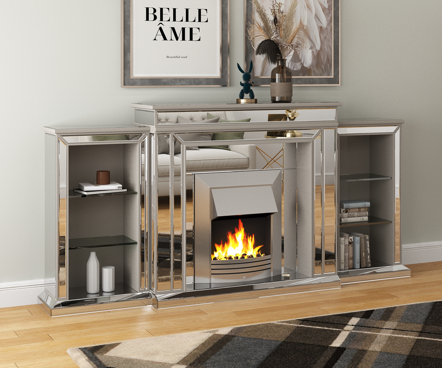 Mirrored fireplace