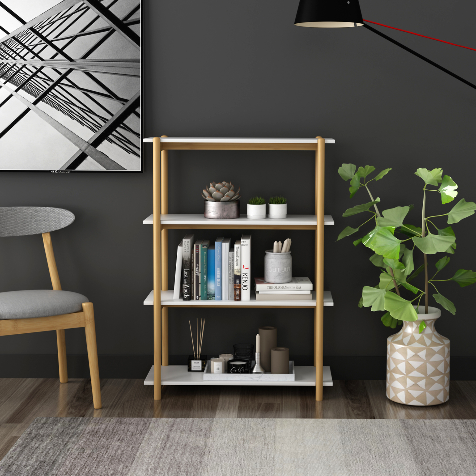 Wood coat and hat stand with mirror