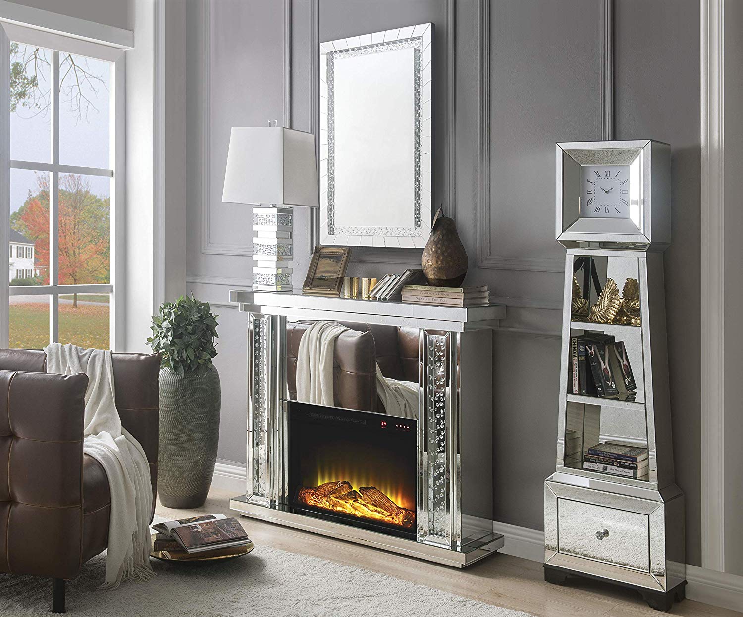 Mirrored fireplace