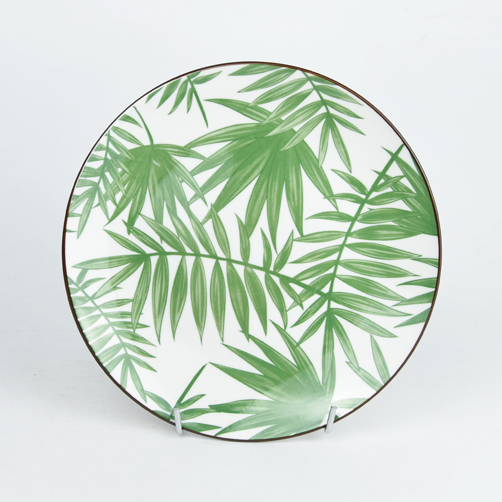7.5“ porelain salad plate with pad printing leaves design