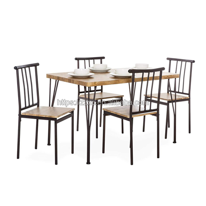 5 Piece Metal and Wood Dining Table Set