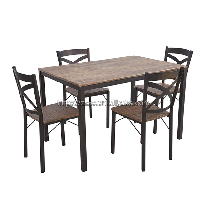 Industrial Style Dining Table Set With 4 Chairs