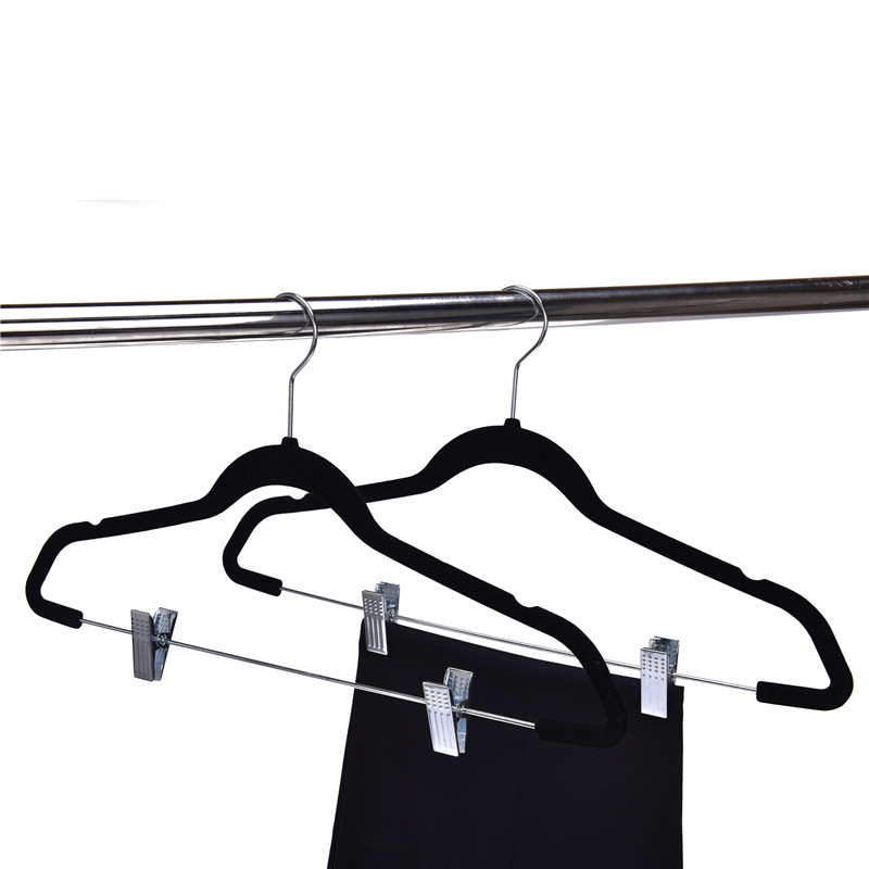 Velvet Plastic Hanger with Adjustable Clips