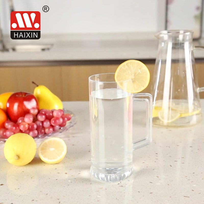 Food grade 600 ml plastic mug cup PS drinking cup beer coffee tea tumble plastic cup with handle