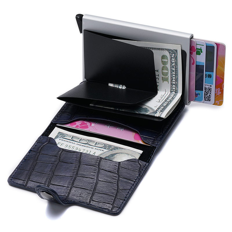 Man women business anti-theft vintage PU slim mini customize aluminium rfid id card holder