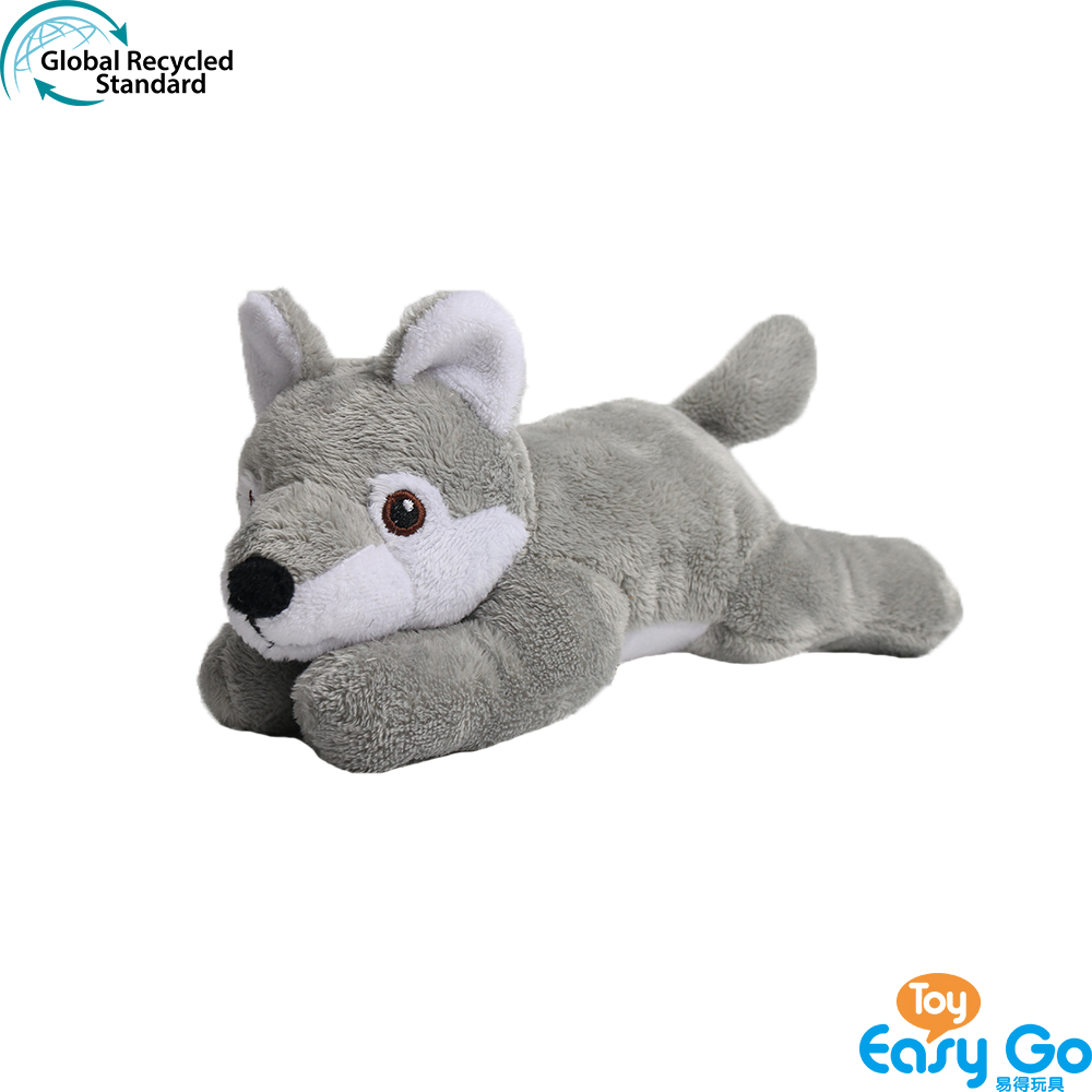 RPET plush toys laying down stuffed animals wolf made from recycled material