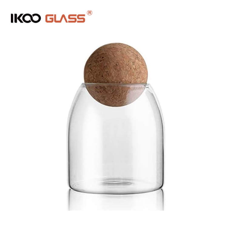 Glass jar with cork ball lid