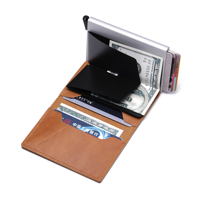 business gift mini slim back pouch popup pu leather made rfid blooking Casual Wallets card holder