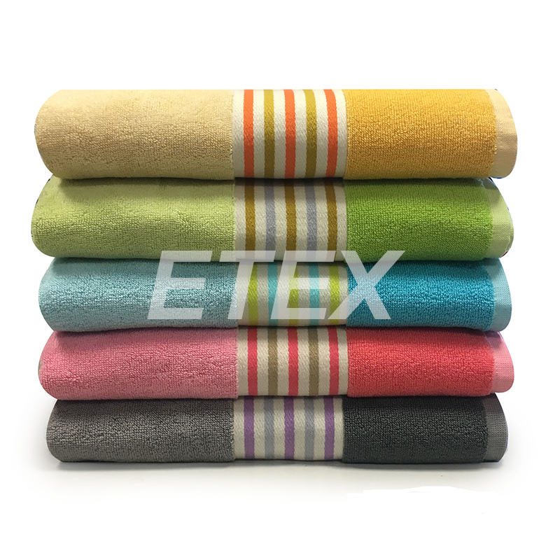 100% cotton yarn dyed towel with colorful stripe border