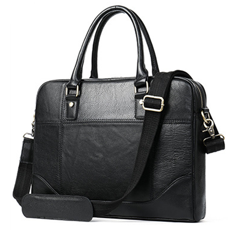Factory wholesale high quality laptop shoulder bag mens black luxury genuine leather briefcase