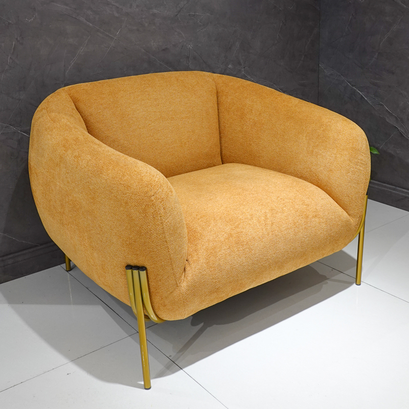 New Design Nordic Barrel Yellow Velvet Accent Arm Chairs Modern Living Room Luxury Single Sofa Chair