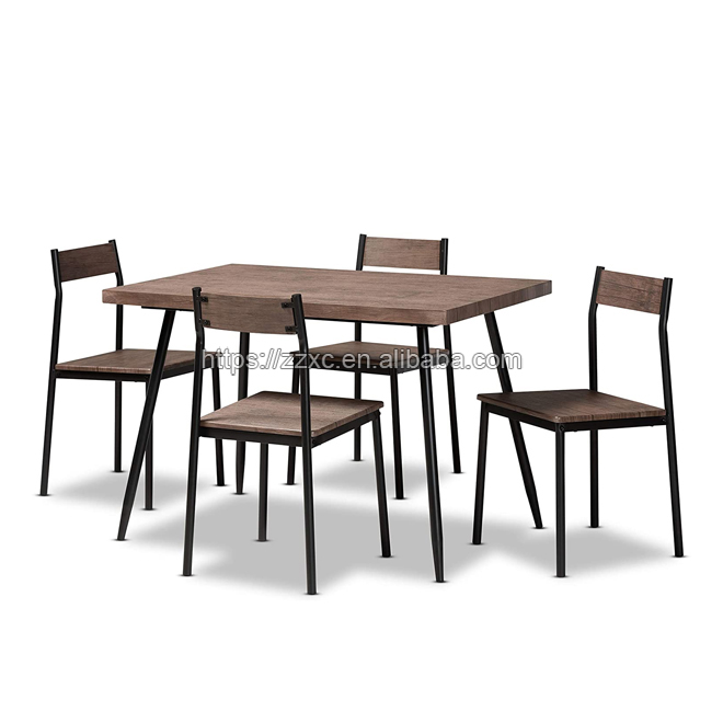 New design metal wooden dining table and 4 chairs