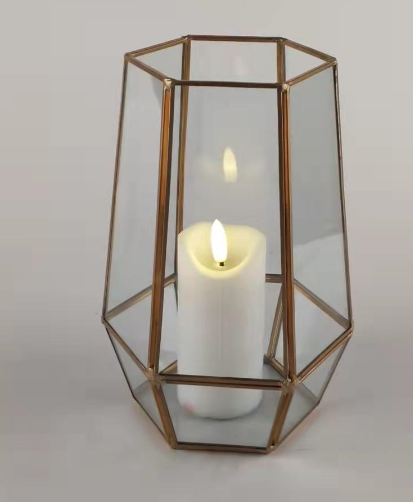 flower glass house wrought iron candlestick European type simple iron art glass candlestick LED