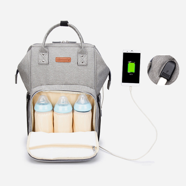 Best fashion designer luxury brand crib waterproof mummy black diaper baby bag with usb charger port