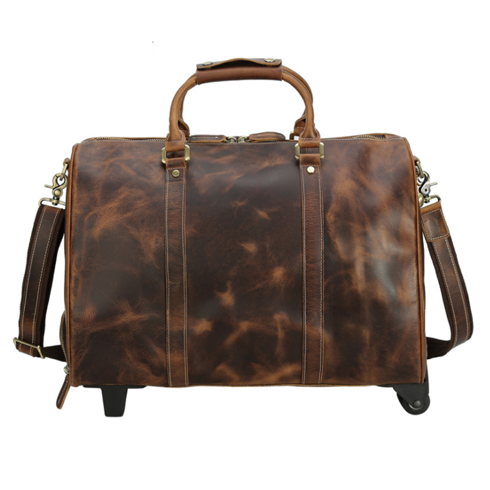 professional manufacturers luxury customize leather men travelling storage bag set trolley luggage