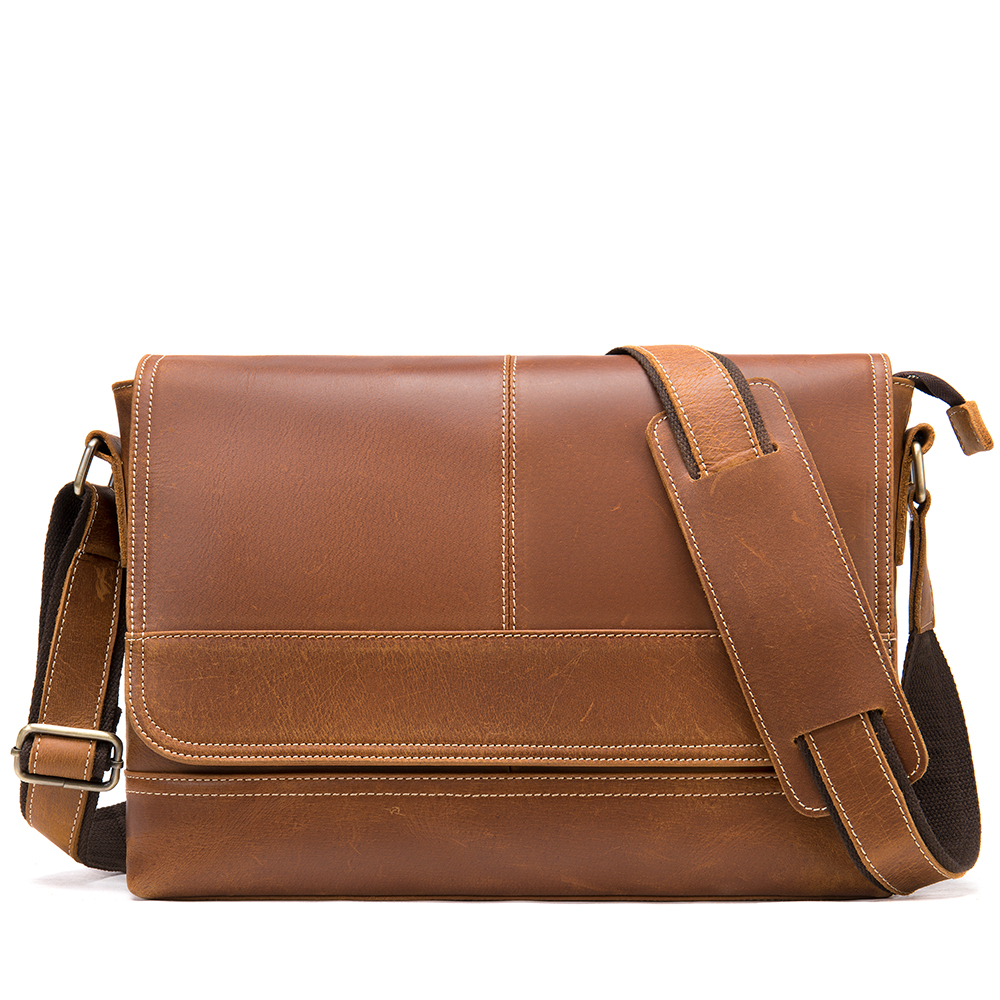 Wholesale latop shoulder bag customized cow hide genuine leather small briefcase for men