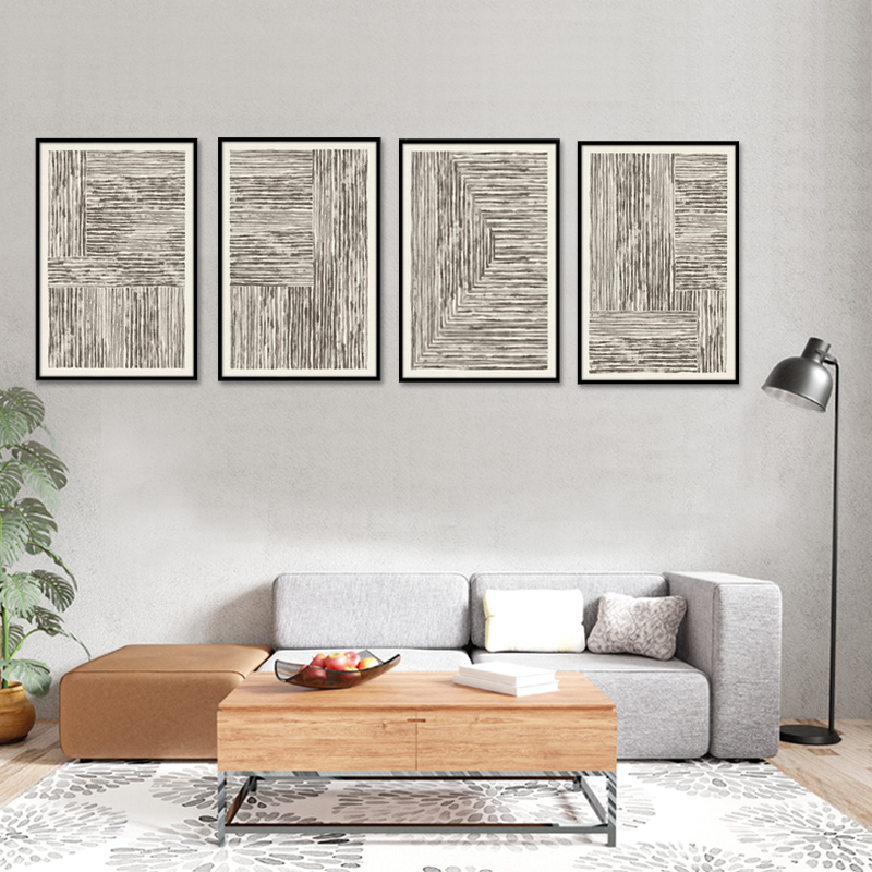 Symmetrical Lines Abstract Patterns Natural Wood Framed Canvas Print Wall Art For home decor