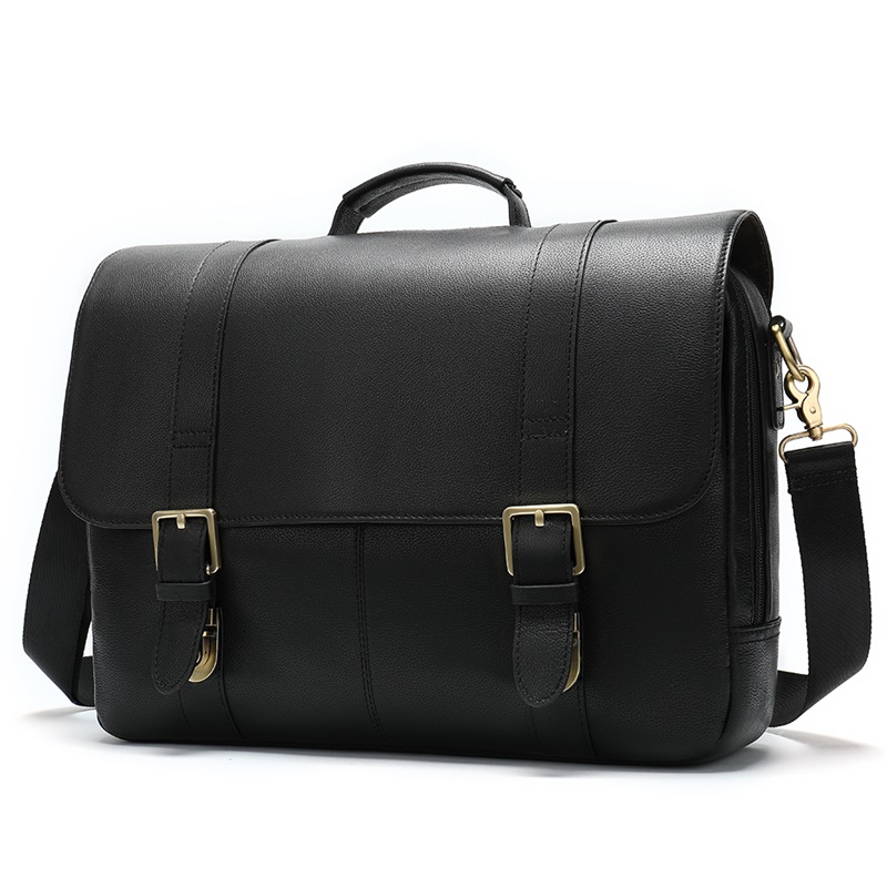 Shoulder handle laptop handbag customized large plain black executive high grade leather briefcase