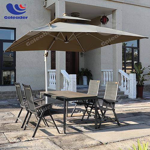 Garden Dining Set with parasol, 6 Seater Metal Set Dining Table and Foldable Chairs with umbrella