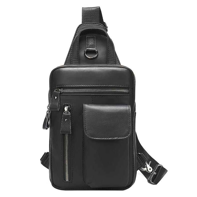 Custom sling men small black crazy horse leather anti theft mens shoulder crossbody chest bag