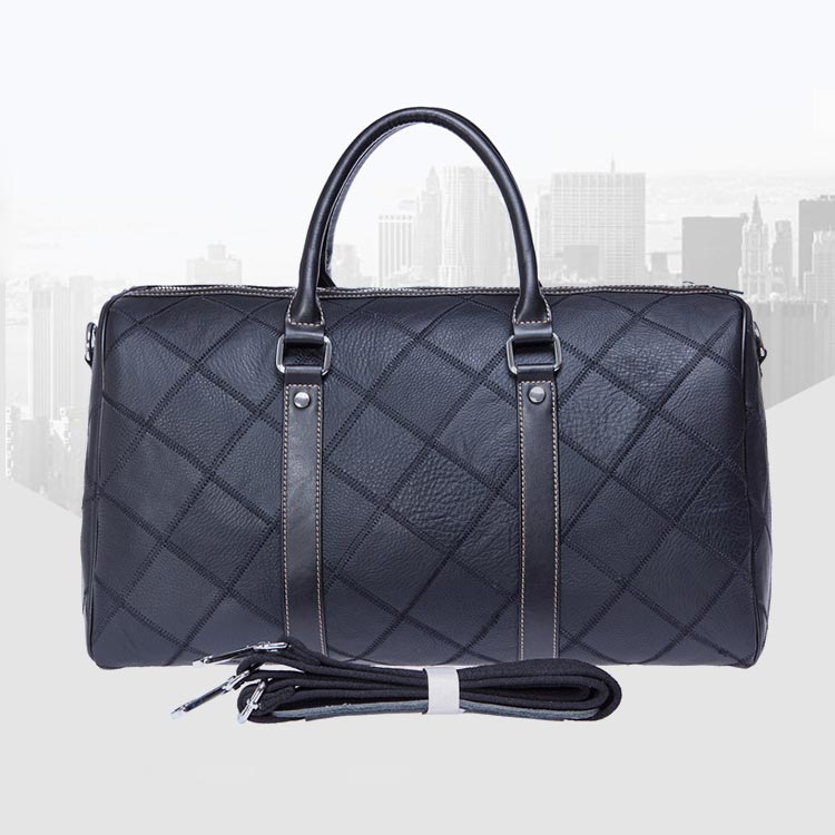 Customize genuine leather men portable shoulder bag head layer cowhide plaid retro travel bag